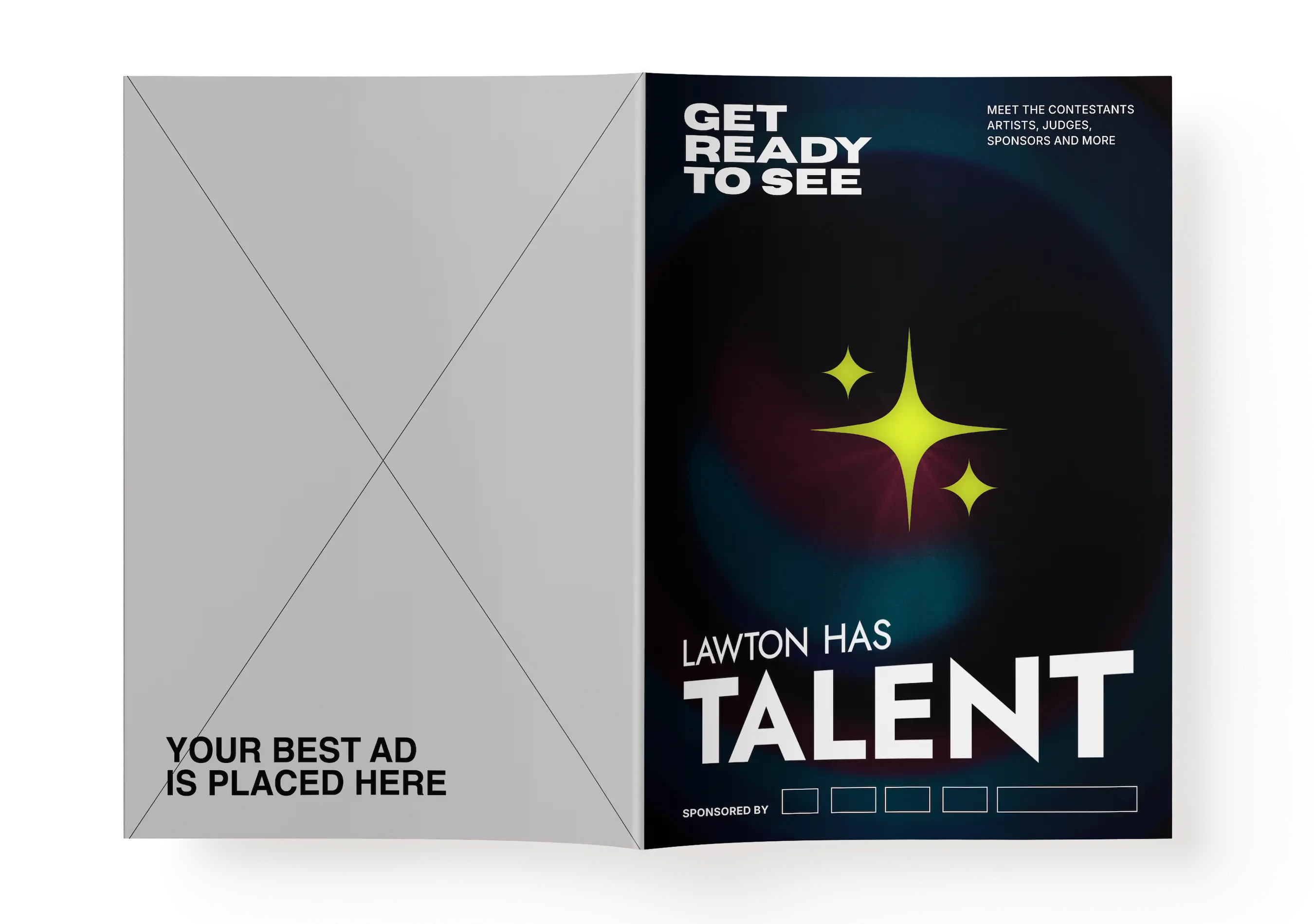 Open Lawton Has Talent program showing the outside back-cover advertising placement